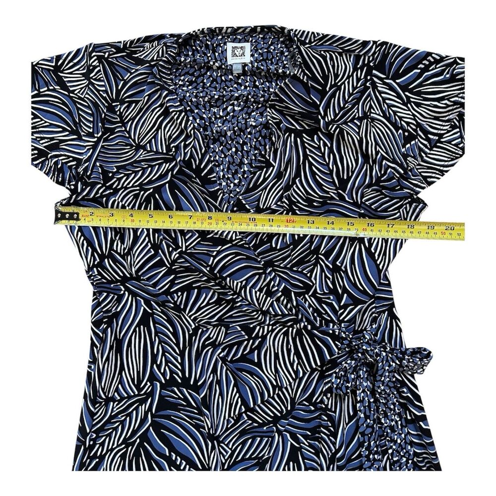 Anne Klein Dress Womens Large L Blue Black Printed Faux Wrap Sheath Work - Picture 3 of 16